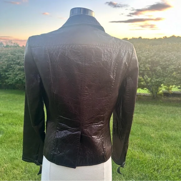 Calvin Klein Brown Leather Button Front Jacket Blazer - Picture 8 of 16
